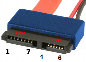 image of 7 pin SATA slimline connector (data + power)